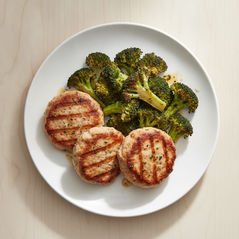 Seared Turkey Patties with Roasted Broccoli