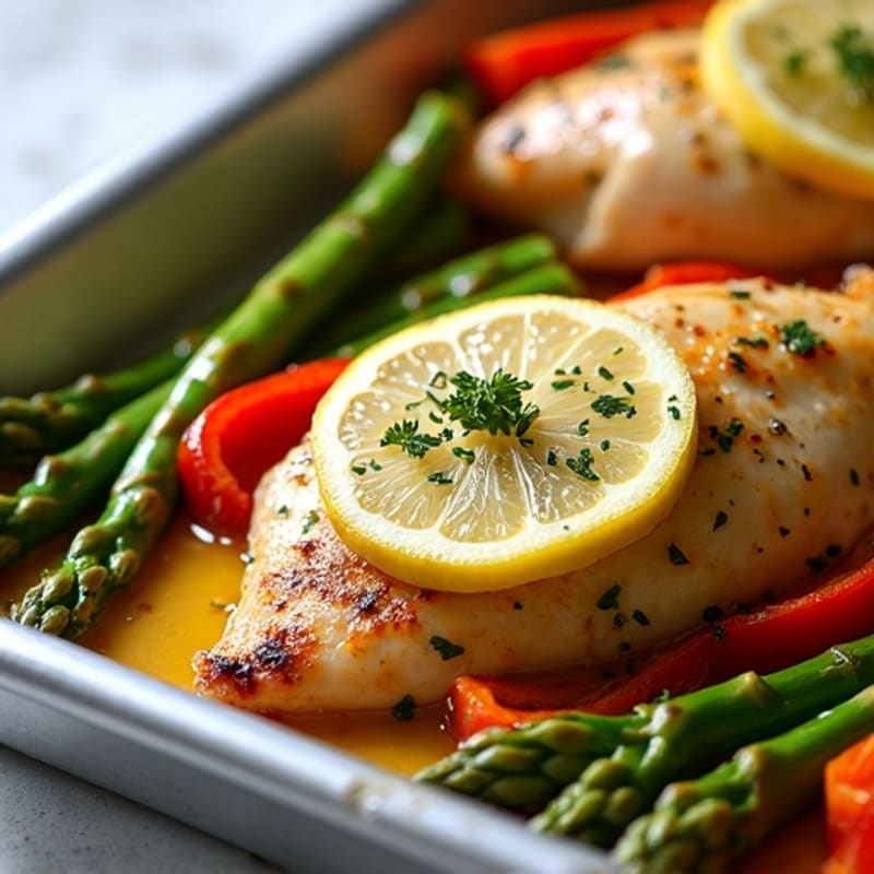 Sheet Pan Lemon Herb Chicken with Roasted Asparagus and Bell Peppers