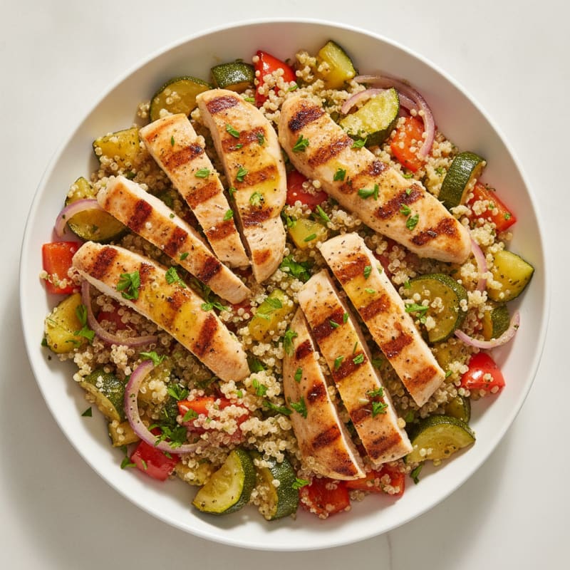 Grilled Chicken and Quinoa Salad with Roasted Vegetables