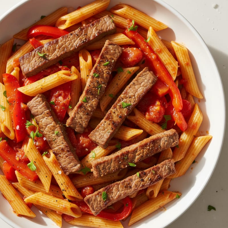 Steak and Red Pepper Penne