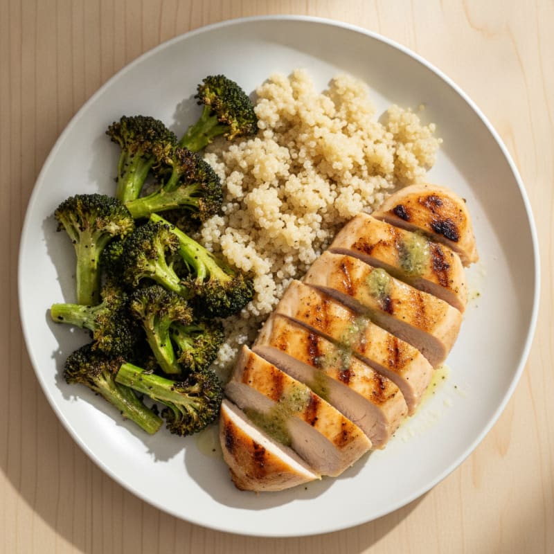 Grilled Chicken Breast with Quinoa and Roasted Broccoli