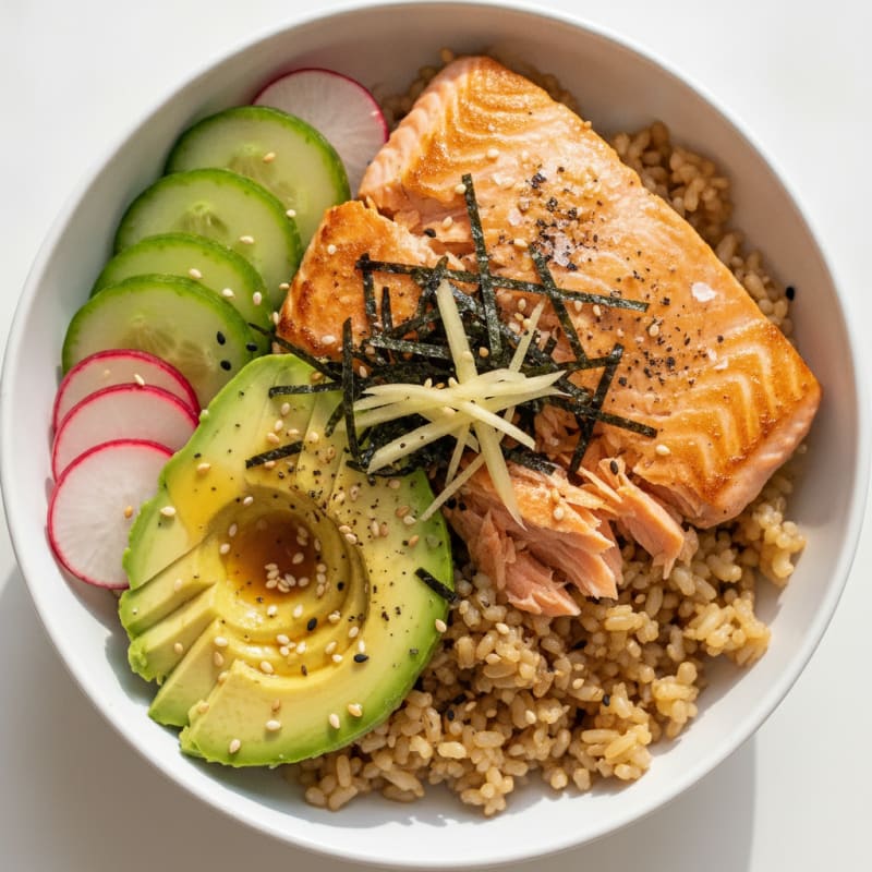 Sushi Rice Bowl with Salmon and Avocado