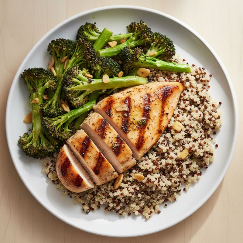 Grilled Chicken Breast with Roasted Broccoli and Quinoa