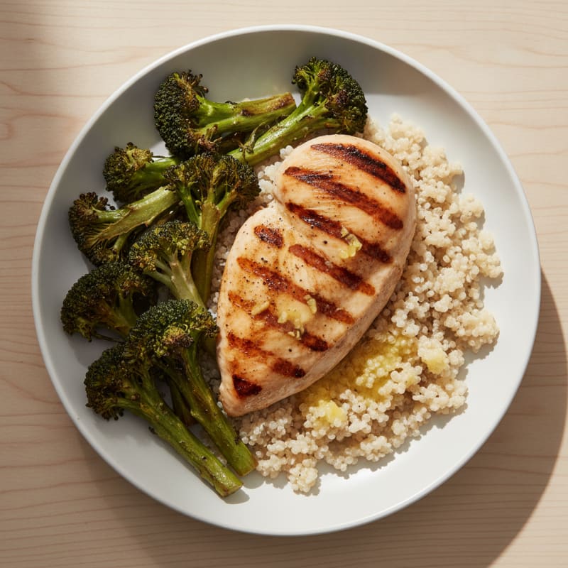 Grilled Chicken Breast with Quinoa and Roasted Broccoli