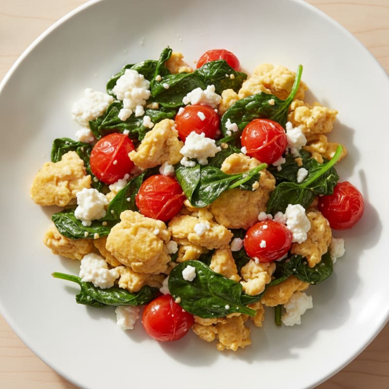 Cottage Cheese Egg Scramble with Sautéed Spinach and Tomatoes