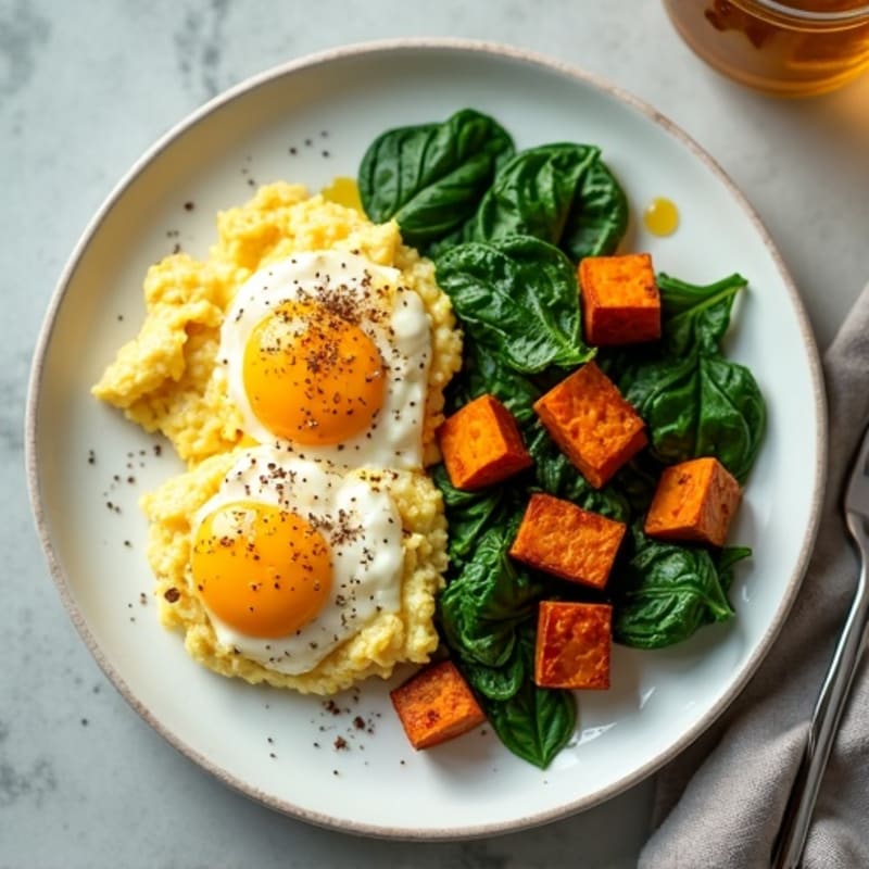 Egg White and Spinach Scramble with Roasted Sweet Potato