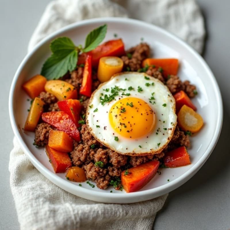 Crispy Ground Bison and Sweet Potato Hash