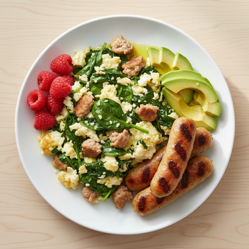 Egg White and Spinach Scramble with Turkey Sausage