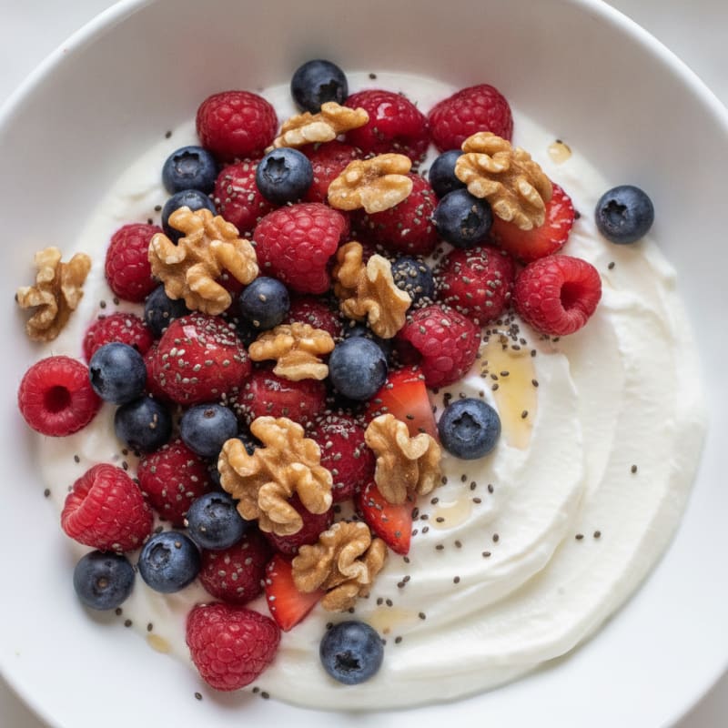 Creamy Greek Yogurt with Protein Powder and Mixed Berries