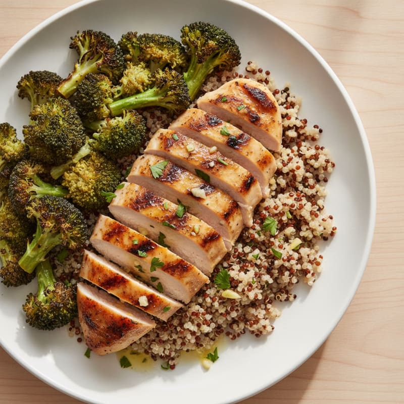Grilled Chicken Breast with Quinoa and Roasted Broccoli