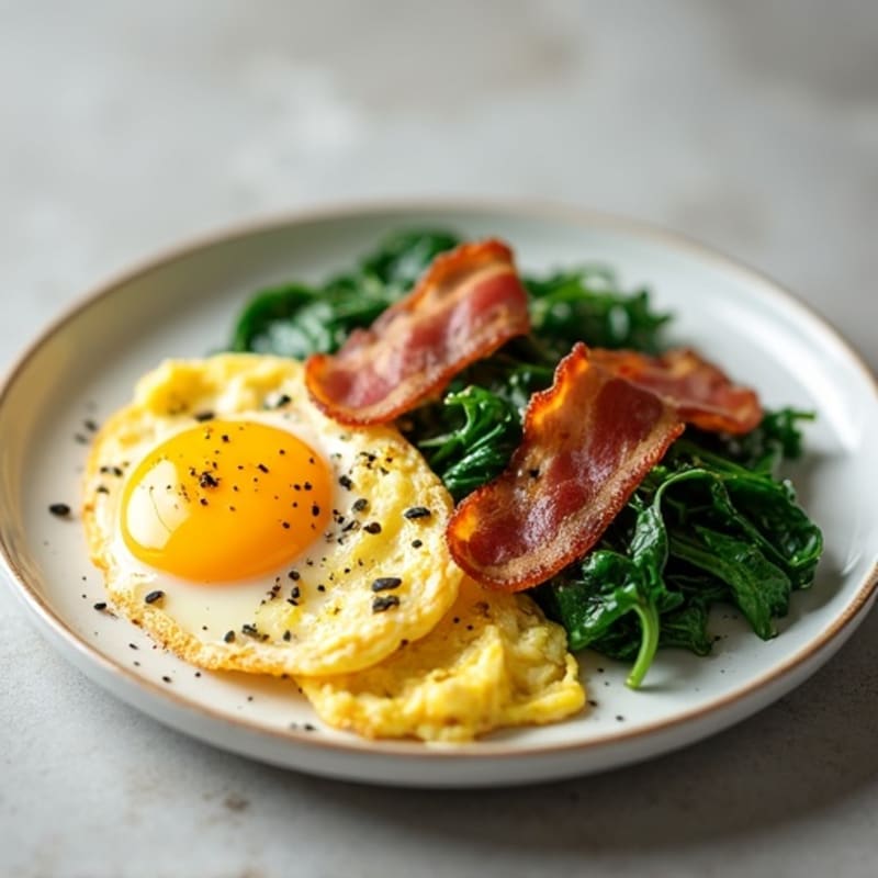 Egg White Scramble with Turkey Bacon and Sautéed Spinach