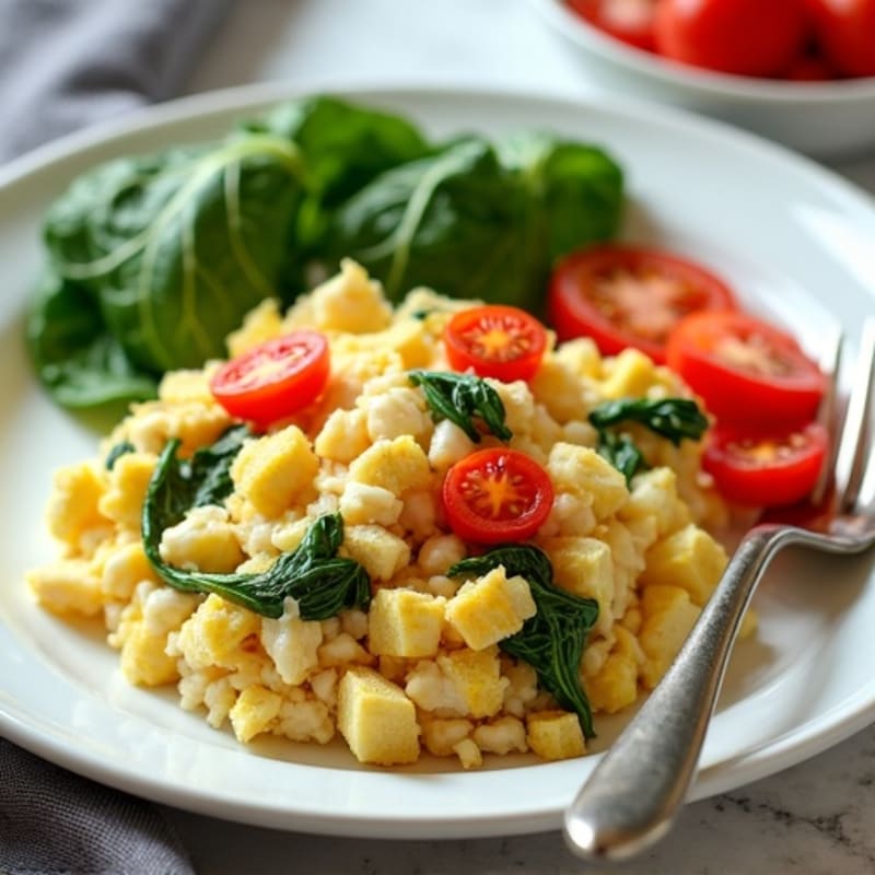 Chicken and Spinach Egg White Scramble with Fresh Tomatoes