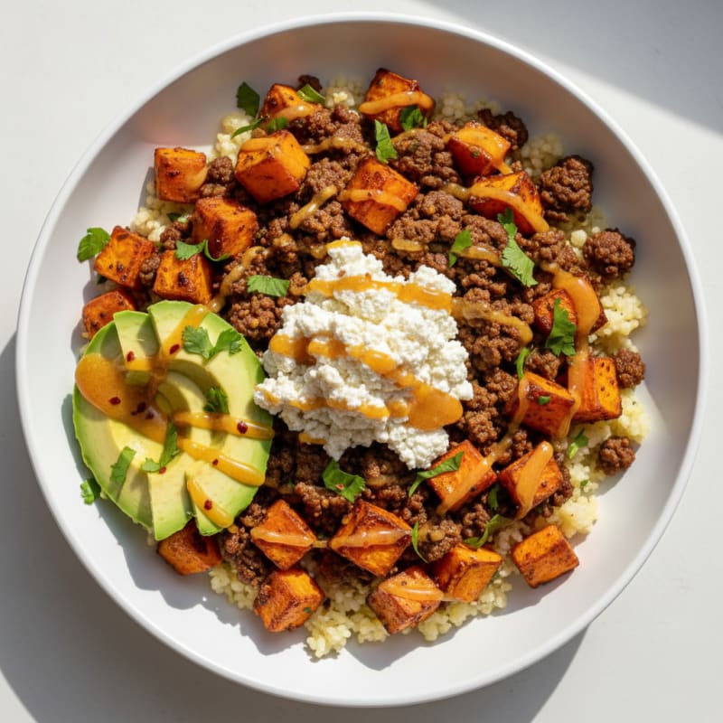 Sweet Potato & Tofu Taco Bowl with Hot Honey