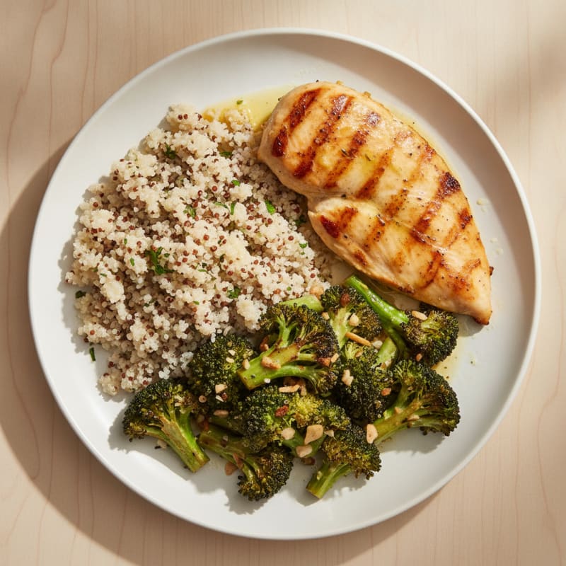 Grilled Chicken Breast with Quinoa and Roasted Broccoli