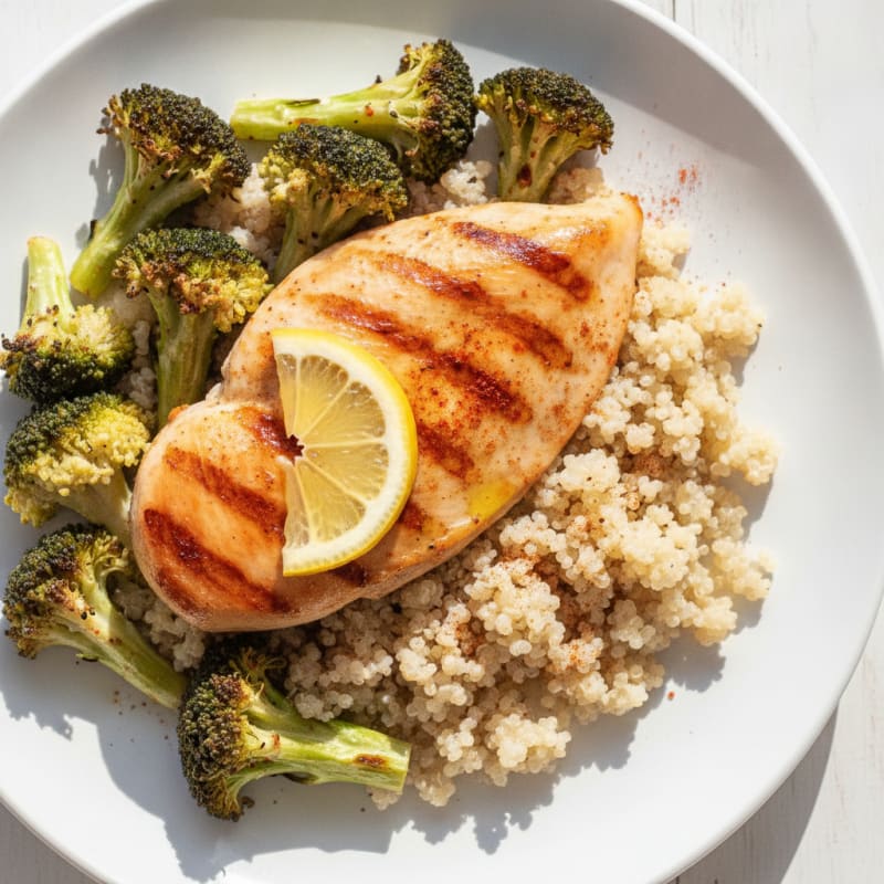 Grilled Chicken Breast with Roasted Broccoli and Quinoa