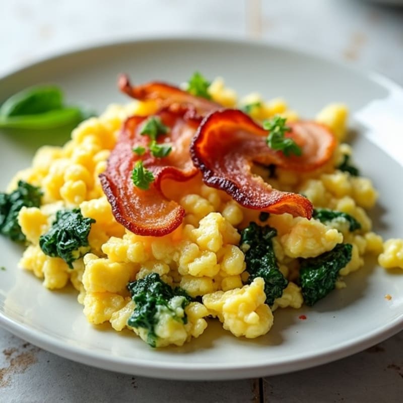 Cottage Cheese Egg Scramble with Spinach and Turkey Bacon