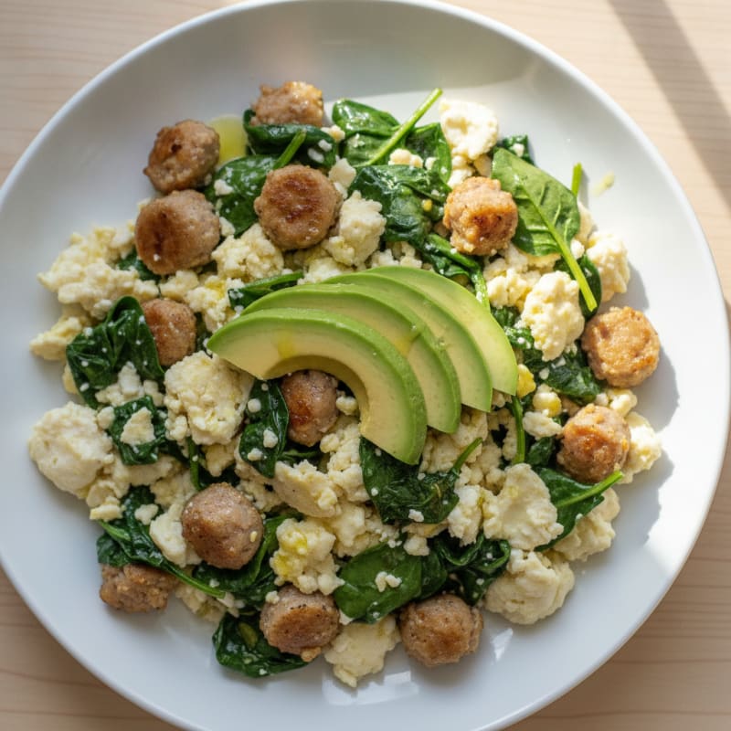 Egg White and Turkey Sausage Scramble with Spinach
