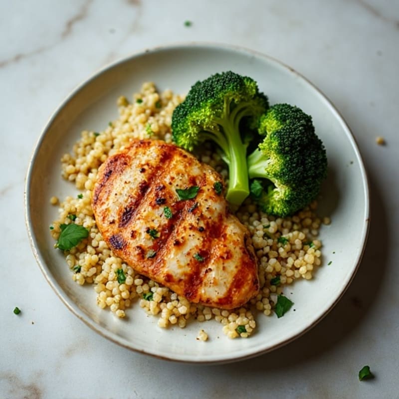 Grilled Chicken Breast with Quinoa and Roasted Broccoli