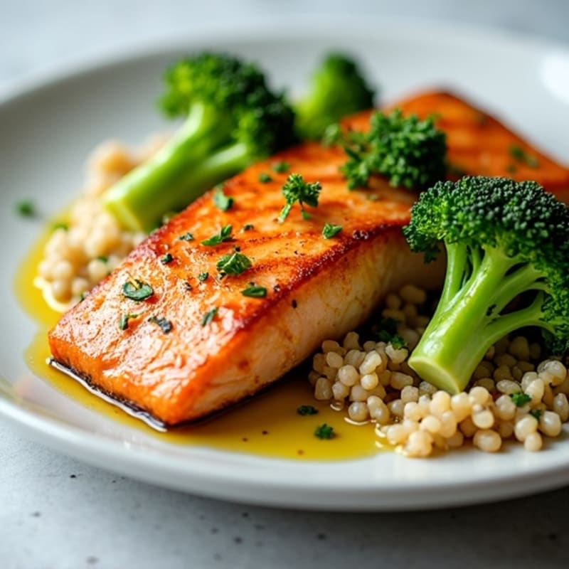 Seared Salmon with Steamed Broccoli and Quinoa