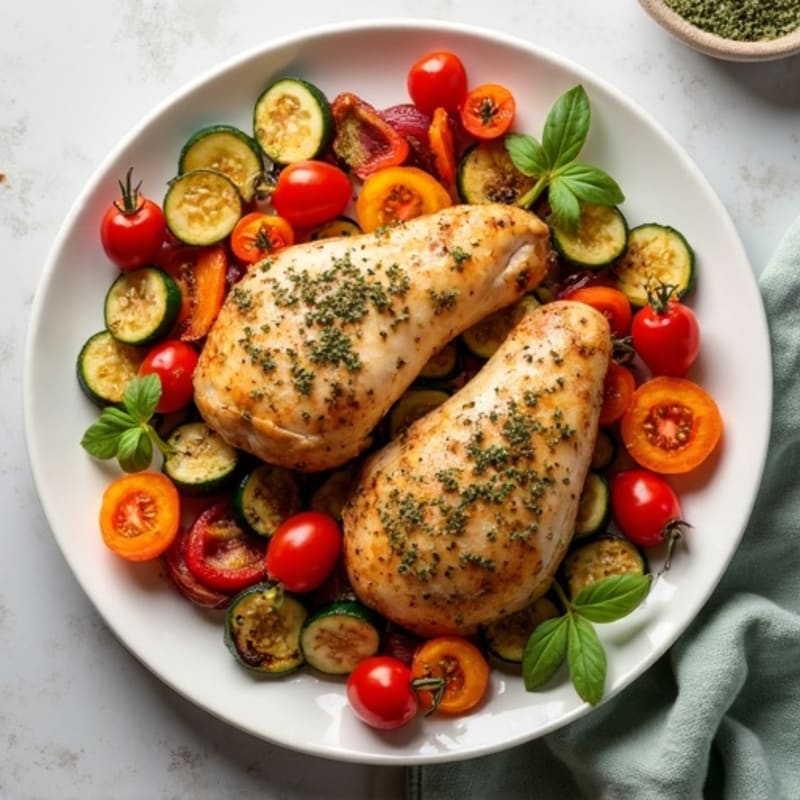 Herb-Crusted Sheet Pan Chicken with Roasted Rainbow Vegetables