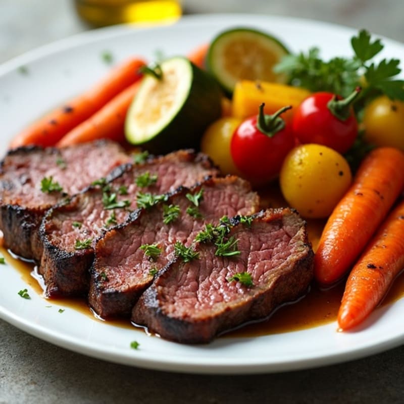 Slow-Cooked Smoky Brisket with Herb Roasted Vegetables