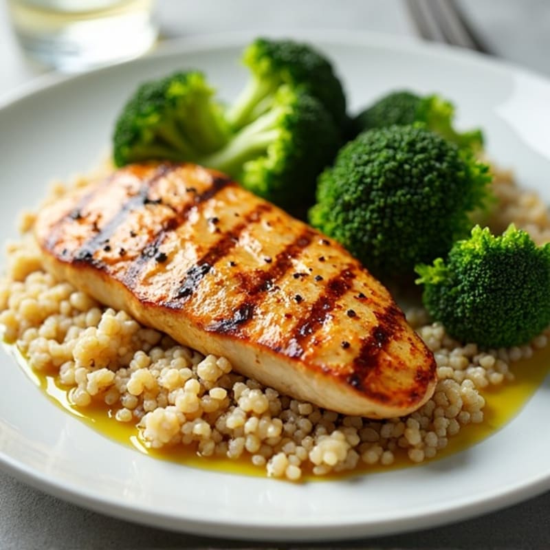 Grilled Chicken Breast with Roasted Broccoli and Quinoa