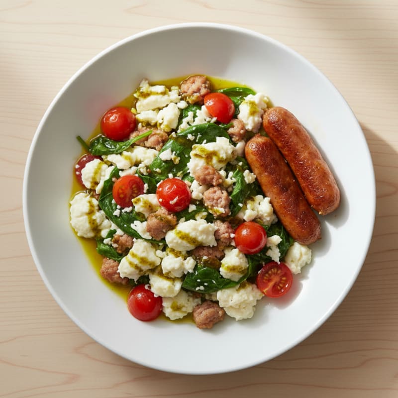 Egg White and Spinach Scramble with Turkey Sausage
