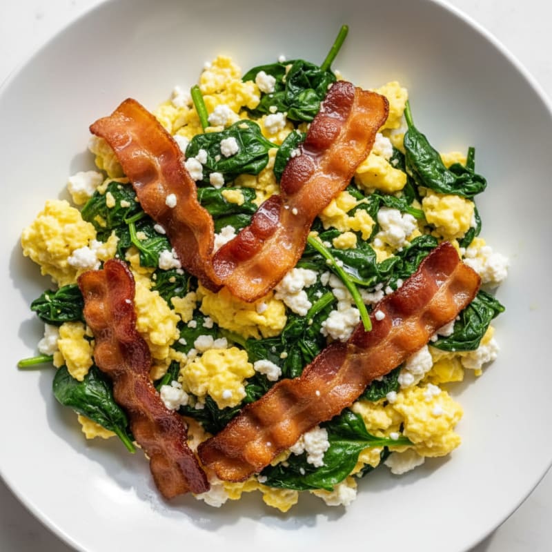 Cottage Cheese Scramble with Spinach and Turkey Bacon