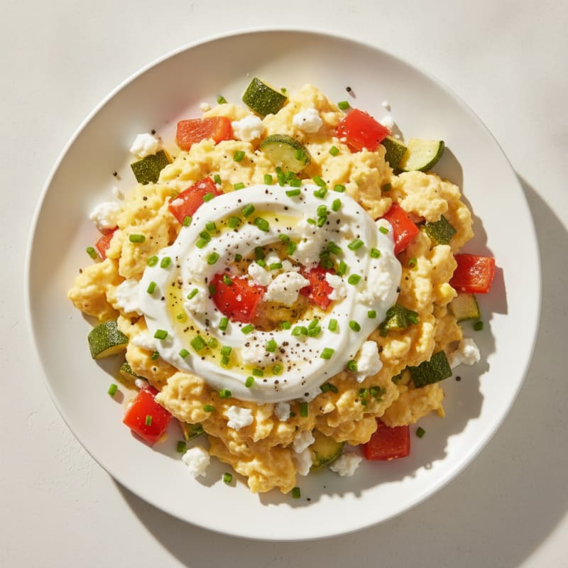 Hearty Scrambled Eggs with Roasted Vegetables