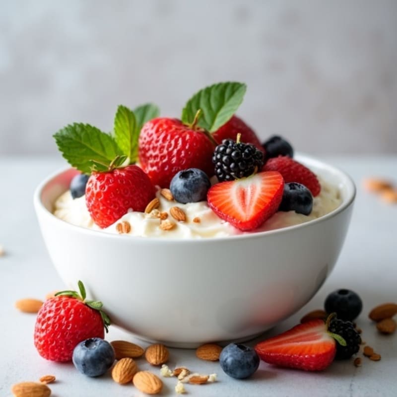 Creamy Cottage Cheese Bowl with Fresh Berries and Crunchy Nuts