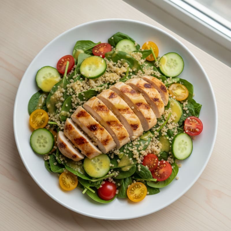 Grilled Chicken and Quinoa Power Salad with Lemon Vinaigrette