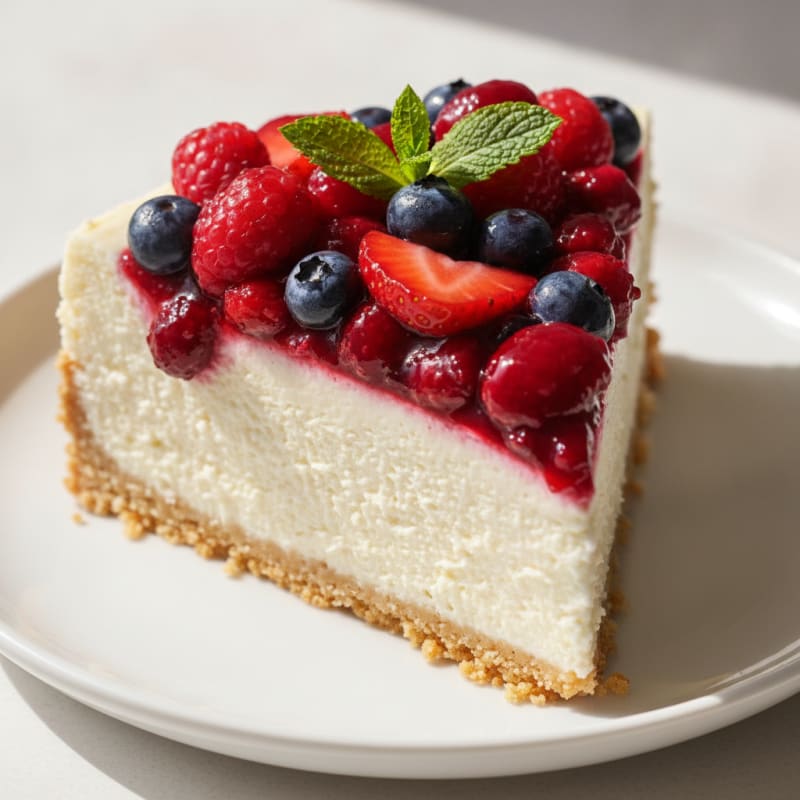 Greek Yogurt Protein Cheesecake with Mixed Berries