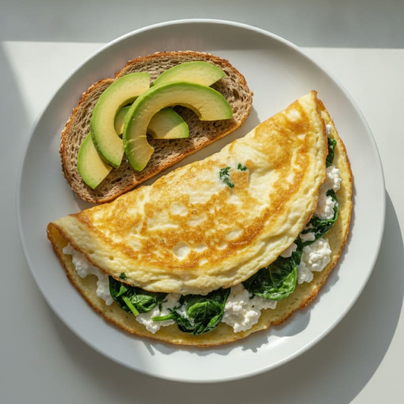 Crispy Egg White Omelet with Cottage Cheese and Spinach