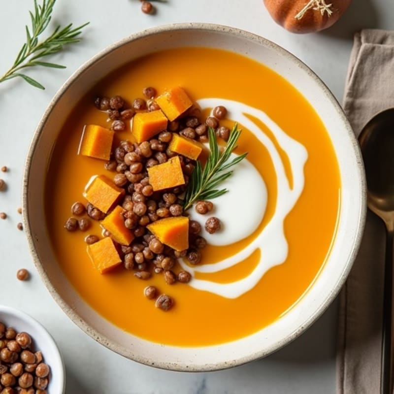 Creamy Roasted Butternut Squash Soup with Red Lentils