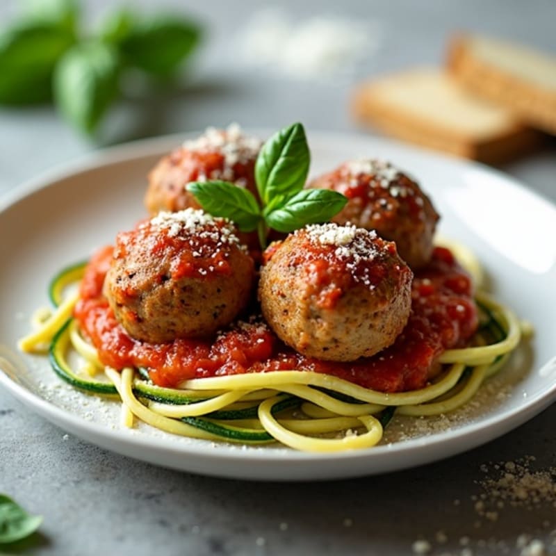 Lean Turkey Meatballs with Zucchini Noodles and Fresh Marinara