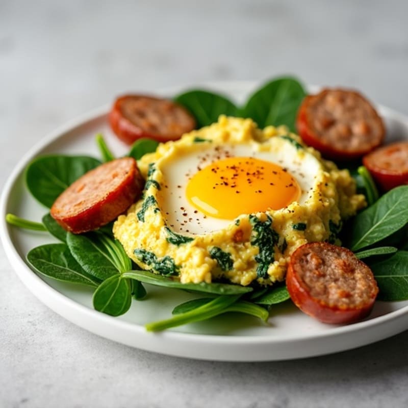 Egg White and Spinach Scramble with Grilled Turkey Sausage