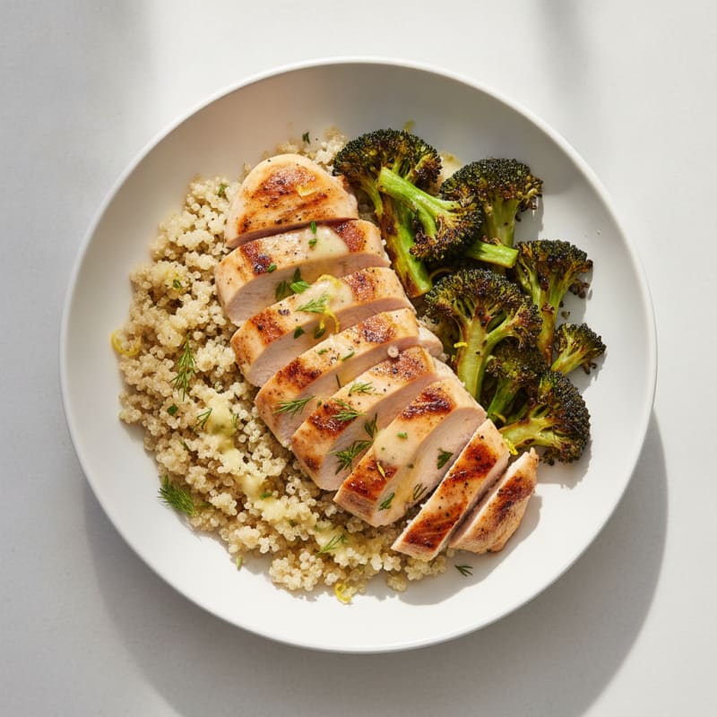 Grilled Chicken Breast with Quinoa and Roasted Broccoli