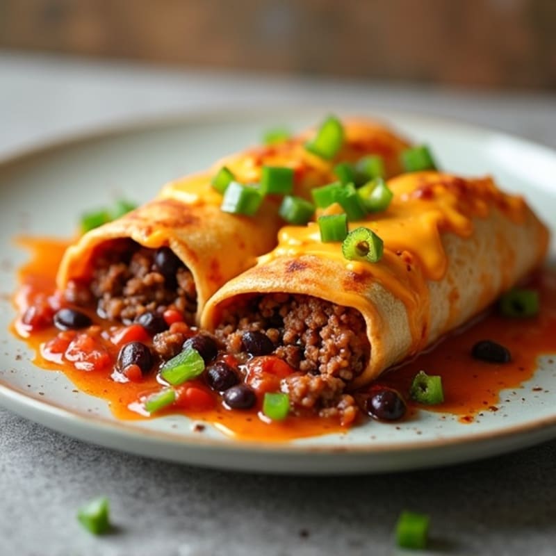 Cheesy Lean Ground Beef and Black Bean Baked Enchiladas