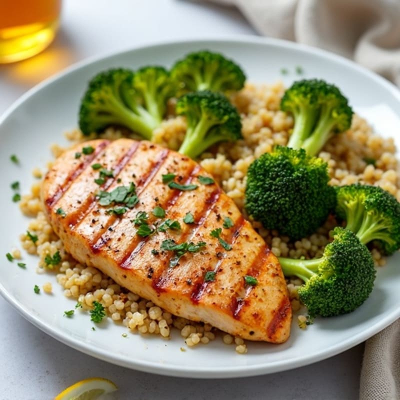 Grilled Chicken and Quinoa Salad with Roasted Broccoli