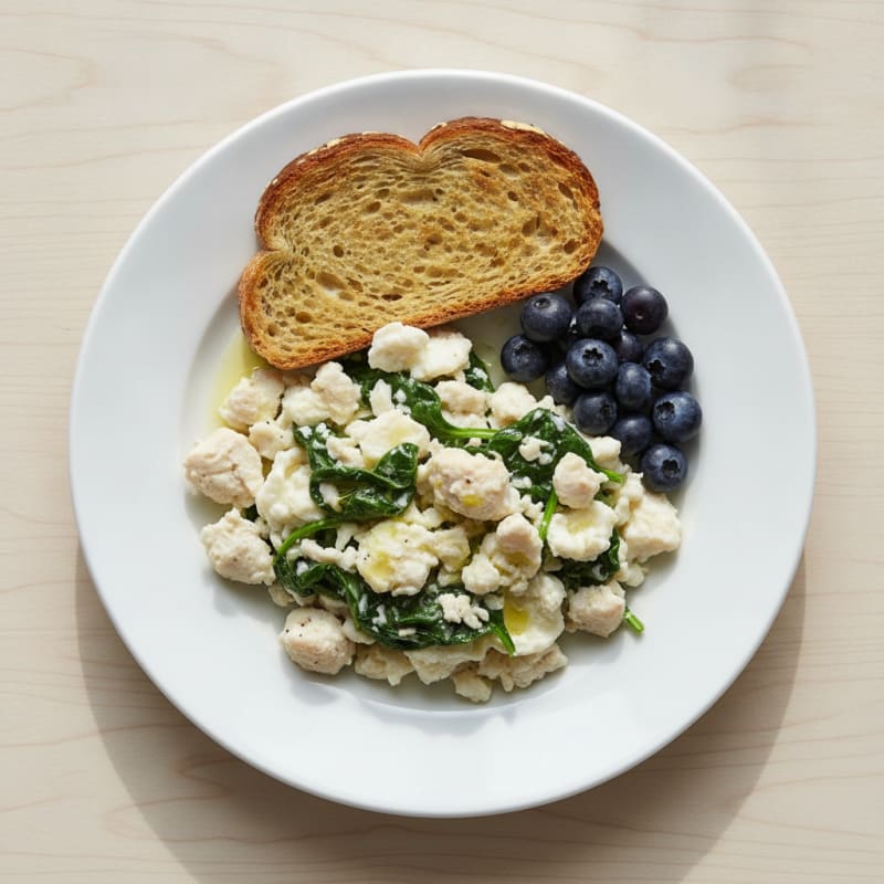 Egg White Scramble with Chicken, Spinach, and Low Carb Toast