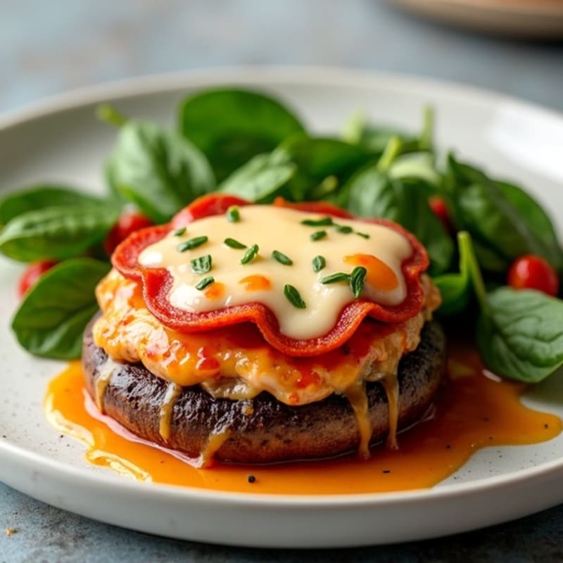 Cheesy Turkey Pepperoni Stuffed Portobello Caps