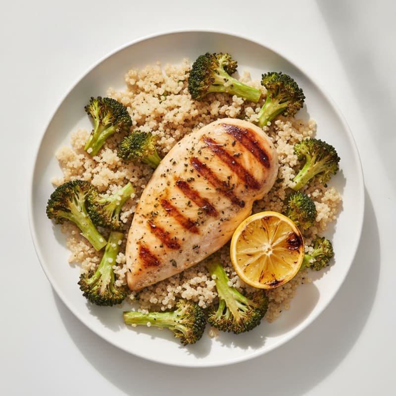 Grilled Chicken Breast with Quinoa and Roasted Broccoli