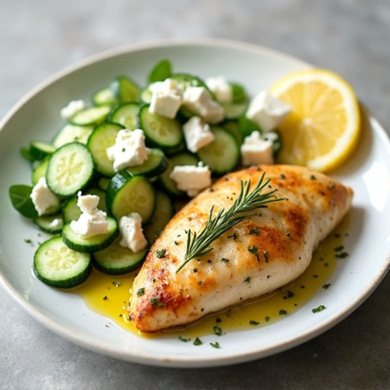 Lemon Herb Roasted Chicken with Fresh Feta and Cucumber Salad