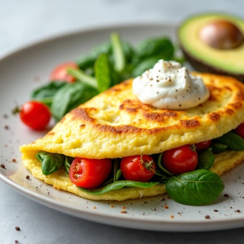 Egg White Spinach Omelette with Cottage Cheese and Cherry Tomatoes