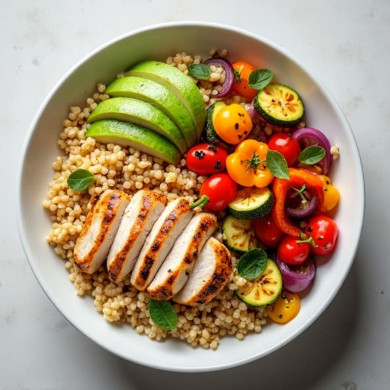 Grilled Chicken and Quinoa Bowl with Roasted Vegetables