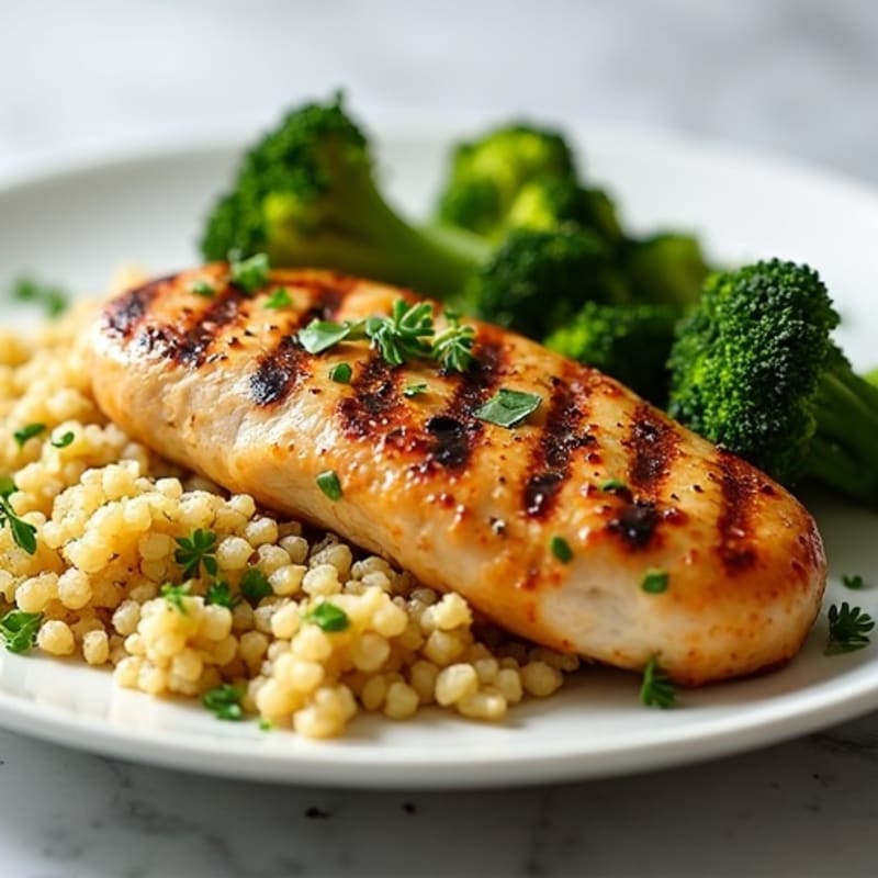 Grilled Chicken Breast with Quinoa and Roasted Broccoli