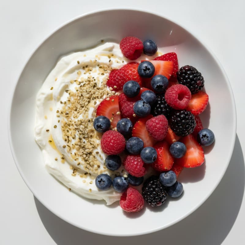 Silky Greek Yogurt Bowl with Hemp Seeds and Mixed Berries
