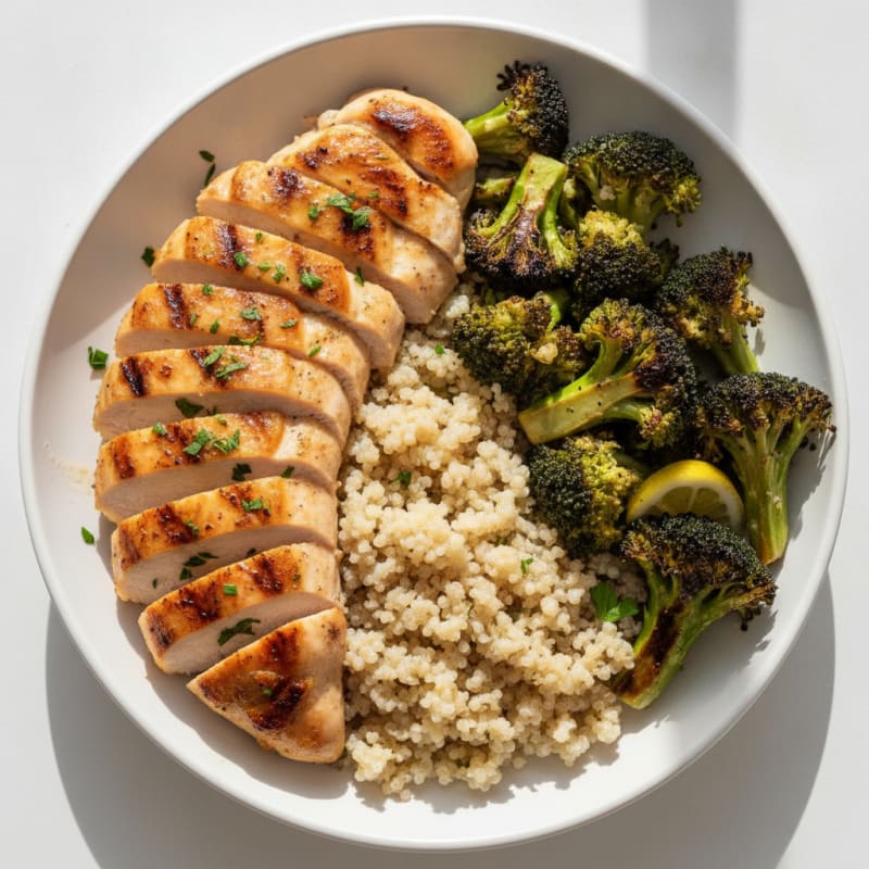 Grilled Chicken Breast with Quinoa and Roasted Broccoli