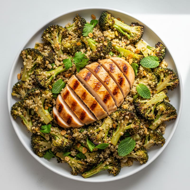 Grilled Chicken and Quinoa Salad with Roasted Broccoli