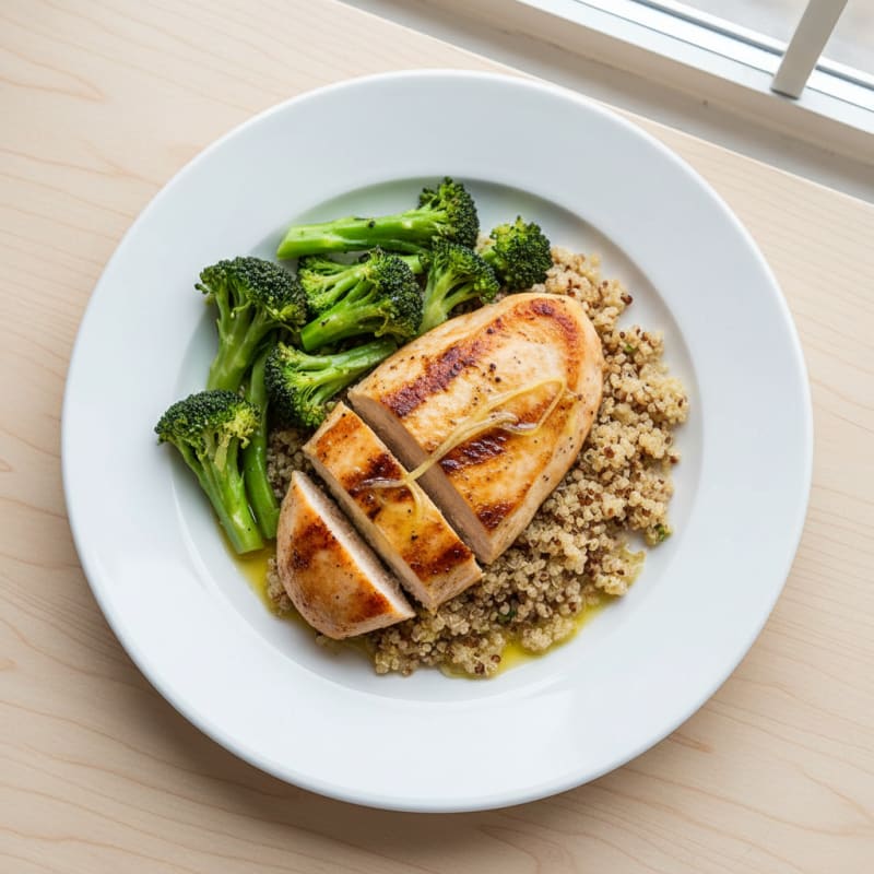 Grilled Chicken Breast with Quinoa and Steamed Broccoli